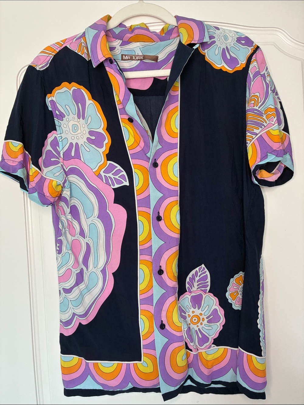 MR TURK Navy Short-Sleeve Button-Down Shirt With Colorful Print